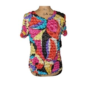 Magic Bubble Popcorn Crinkle Short Sleeve Top Shirt